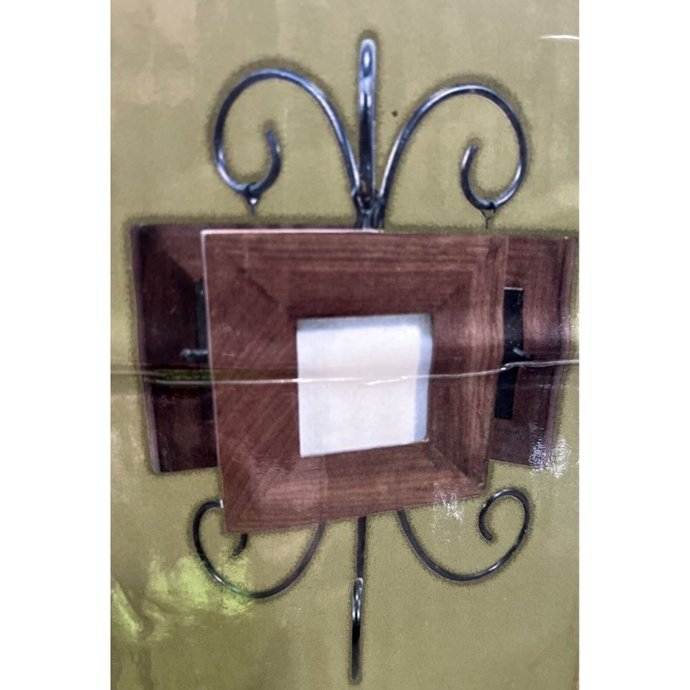 3 Brown Wood Frames Hanging Black Iron Picture Stand